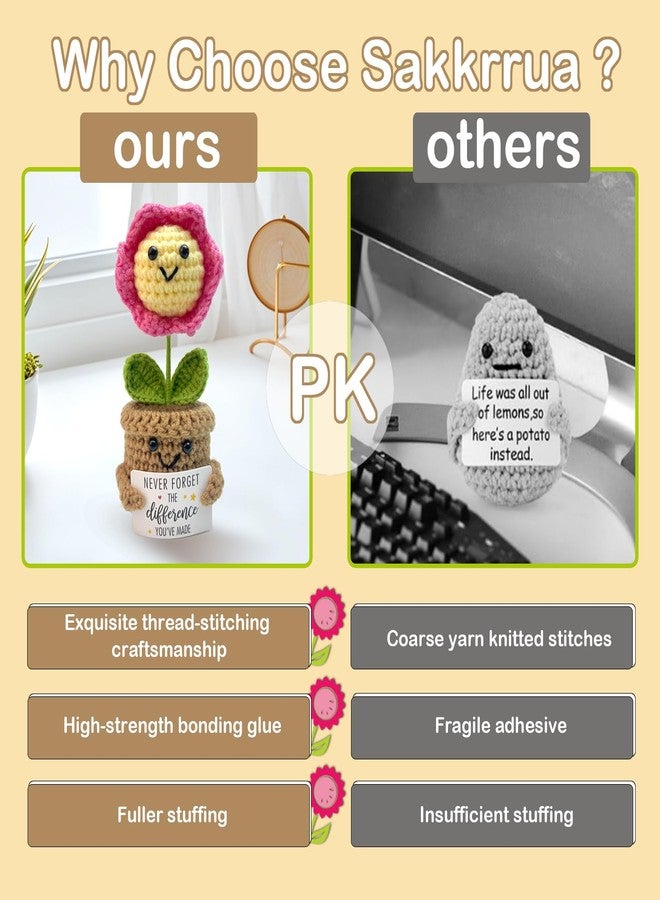 Yonuni Handmade Positive Crochet Pink Sunflower Gifts with Inspirational Card - Emotional Support Crochet Plants Birthday Anniversaries Christmas Office Gifts for Women Friend Coworker - Image 4